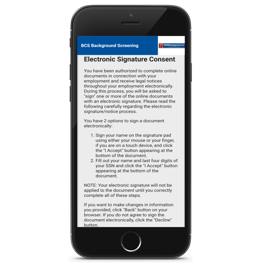 mobile background check electronic signature consent